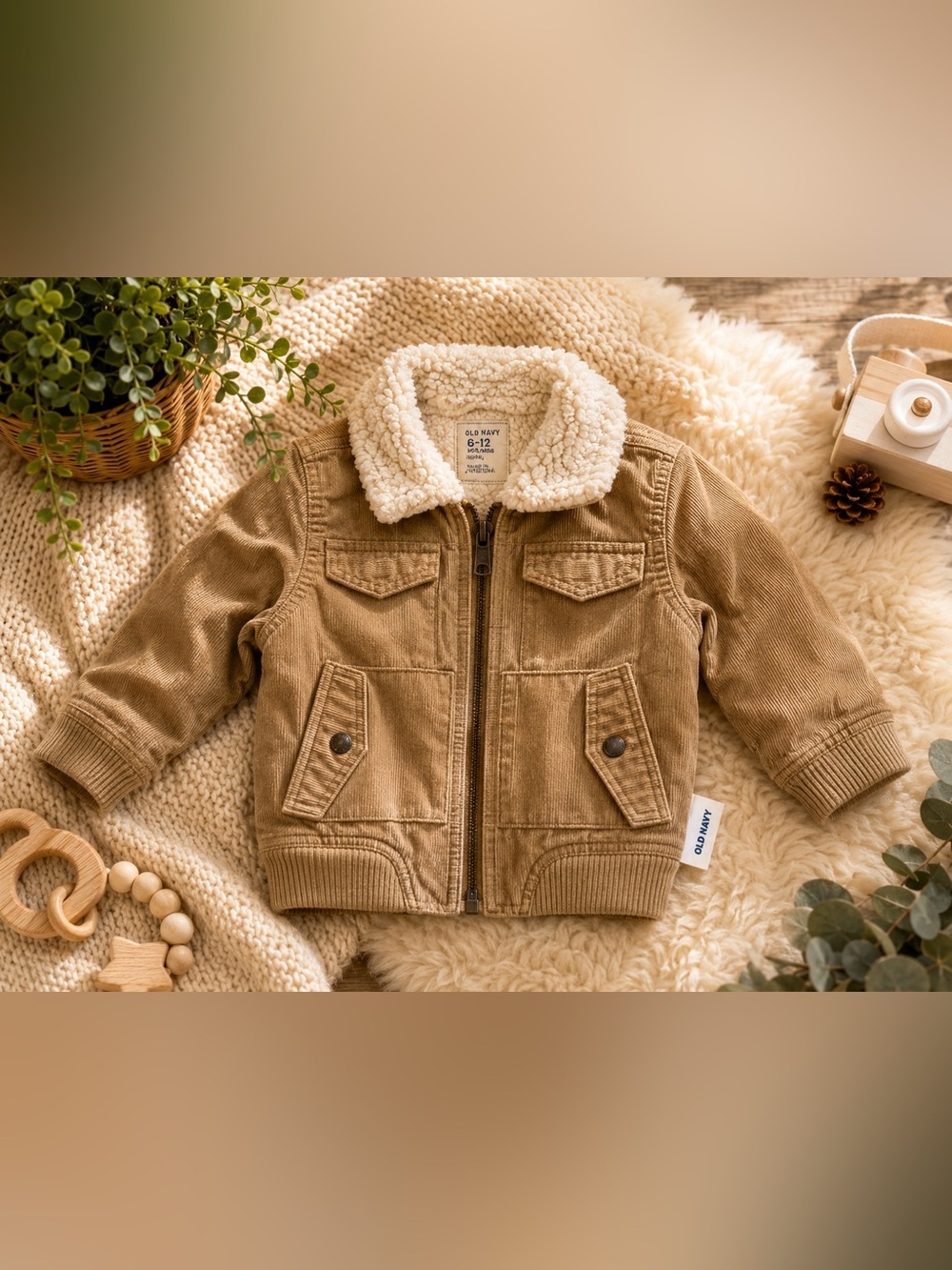 Old Navy Baby Corduroy Sherpa Collar Trucker Jacket Tan 6-12M